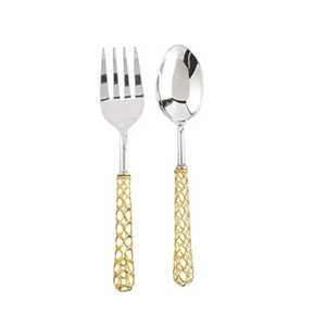 Metal Decorative Gold Plated Salad <b>Servers</b> with Handmade Unique Design with Antique Finished Handles Elegant Spoon Utensil Set - Product Image 5