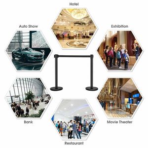 Set di 6 Pali Neri Retrattili per Cordoniere con Nastro Retrattile da 2 Metri - Prodotto per la Gestione delle Code - Product Image 2