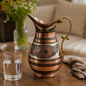 Pichet décoratif de luxe en cuivre et laiton, fait main, carafe à eau vintage en métal gravée, pour la décoration de la maison, des hôtels et des restaurants - Product Image 3