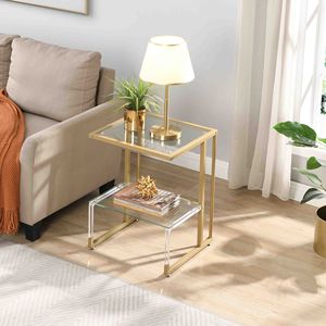 Tavolino a 2 Ripiani in Vetro Acrilico per Soggiorno e Camera da Letto - Product Image 4