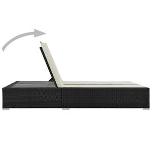 Sunlounger With Cream Cushions Black Frame Outdoor Patio <b>Seating</b> Reclining Manual Operation PE Rattan Contemporary Design - Product Image 3