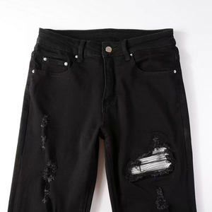 Vaqueros desgastados con parches personalizados, corte holgado y recto, estilo streetwear, efecto apilado, denim vintage lavado, Y2K, elásticos, hip hop - Product Image 2