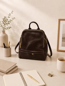 Versatile Genuine <b>Leather</b> Mini <b>Laptop</b> Backpack <b>Women</b> Small Real <b>Leather</b> Backpack Purse Luxury Travel Daypack <b>Bag</b> LMBP-0021B - Product Image 2