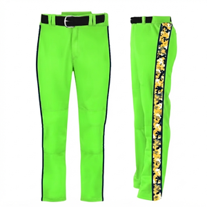 Pantalon de baseball vert néon de haute qualité avec nom du joueur sur la bande latérale, durable, respirant, antibactérien, 100 % polyester - Product Image 1