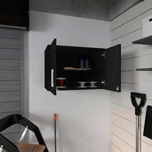 Armadio a Muro Rettangolare a 2 Ante in Wengue Nero, Eleganti Scaffali per Garage - Product Image 2