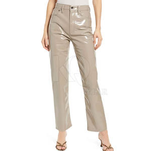 Pantalon en cuir classique pour femme, taille mi-haute, coupe droite, finition douce, idéal pour le bureau, les soirées et la mode urbaine - Product Image 2