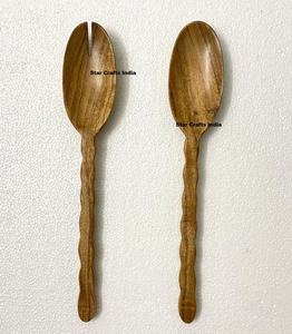 Cuchara de cocina y servir de madera natural con mango de resina, producto de supermercado, cucharas de gran venta para cocinas y hoteles - Product Image 2