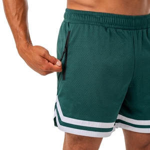 Shorts de bain pour hommes personnalisés en vert uni avec bande latérale blanche, taille élastique, respirants, décontractés, pour le sport - Product Image 5