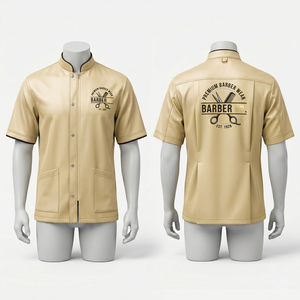 Chaqueta de Barbero para Hombre, 180 GSM, Polialgodón, Color Granate, Manga Corta, Diseño con Bolsillos Utilitarios, Logotipo Personalizado con Bordado e Impresión, Uniforme - Product Image 4