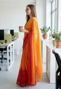 Sari de Georgette de Bollywood con adornos KV, efecto ombré y teñido (Rojo, Naranja) - Product Image 4