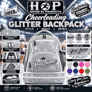 Cheerleading Sparkle Backpack All Seasons Girls Glitter PU Travel <b>Bag</b> Custom Team Logo OEM Waterproof Portable <b>Anti</b>-<b>Theft</b> <b>bags</b> - Product Image 3