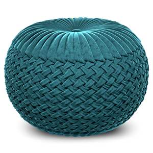 Puf redondo de terciopelo verde azulado Grafton - Product Image 1