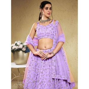Spectacular Lavender Embroidered Georgette Bridesmaid <b>Lehenga</b> Choli - Product Image 5