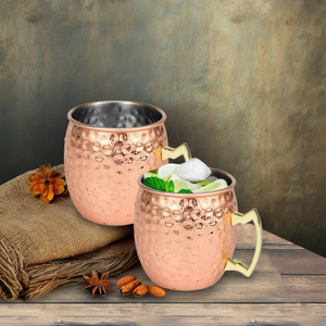 Premium Hammered Copper Mule <b>Mugs</b> <b>Set</b> Pure Moscow Mule Cocktail Cups Brass Handle Handmade Gift <b>Set</b> for Home Bar Kitchen - Product Image 2