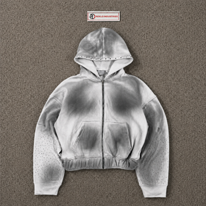Sudadera con capucha gris y blanco degradado con cremallera, estilo urbano oversize, unisex, premium, con capucha y cremallera completa, vintage, informal, para otoño. - Product Image 5