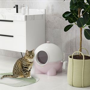 Lettiera per Gatti Grande Rosa Chiaro con Coperchio, Paletta e Maniglia Superiore a Pedale per una Facile Gestione della Sabbia - Product Image 2