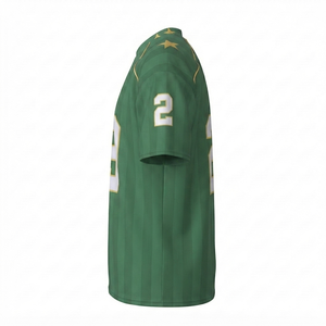 Custom Green <b>Mesh</b> V-neck Short Sleeve <b>Plus</b> <b>Size</b> Jersey Striped Athletic Shirt Team Wear Gold Star Accent American Football - Product Image 3