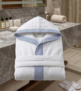 Economical Custom <b>White</b> Hotel Terry Bath Robe Cotton Spandex Soft Plaid Slippers <b>Set</b> Unisex with Logo - Product Image 2