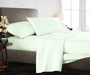 Elegant 400 Thread Count Queen Size Honeydew <b>Bed</b> Sheet Set Silky Smooth Premium Bedding for Modern Bedrooms - Product Image 1