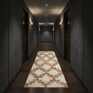 Tapis de couloir géométrique en laine, rectangulaire, antidérapant, avec envers en caoutchouc, à poils moyens, style classique, pour couloir - Product Image 2