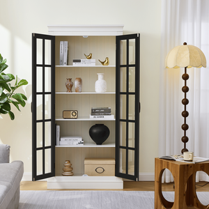 Armario despensero independiente estilo rústico 71.2 con puerta de cristal, vitrina con ventana de celosía y armarios para vajilla - Product Image 6