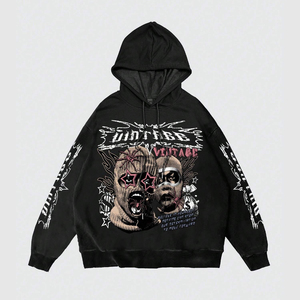 Hoodie streetwear personnalisé à fermeture éclair, coupe oversize, effet délavé, imprimé graphique, coton lourd, fabricant OEM ODM Pakistan - Product Image 1
