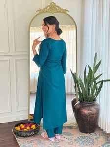 <b>Women</b> Ethnic Indian Pakistani Set Rayon with Embroidered Kurta Kurti Ankle-Length <b>Top</b> and Bottom Wedding Party Wear - Product Image 5