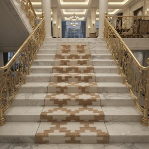 Tapis de couloir géométrique en laine, rectangulaire, antidérapant, avec envers en caoutchouc, à poils moyens, style classique, pour couloir - Product Image 3