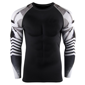 Unisex Full Sleeve Compression Rash Guard Black White Sublimation Print Quick Dry Breathable 140g Spandex Polyester <b>Athletic</b> - Product Image 2