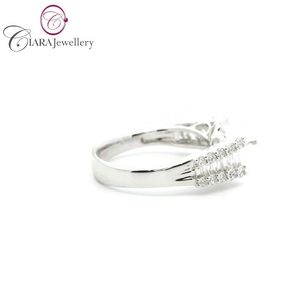 Venta al por mayor HERMOSO 18K AU750 ORO BLANCO REAL NATURAL RONDAS Y BAGUETTES MONTAJE DE ANILLO DE PERLAS DE DIAMANTES - Product Image 4