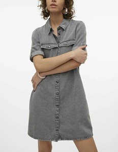 Camiseta de Verano para Mujer, Estilo Simple, Manga Corta, Cuello Mandarín, Botones al Frente, Bolsillo, 100% Algodón, Secado Rápido, Corte Ajustado, Denim - Product Image 2