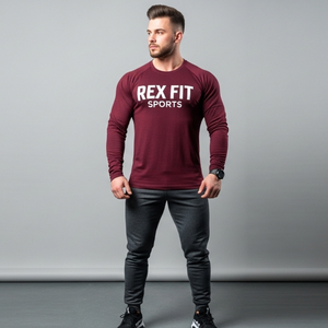 REXFIT SPORTS Camisetas Deportivas de Manga Larga para Hombre de Alta Calidad, Material de Punto, Ropa Casual OEM - Product Image 4