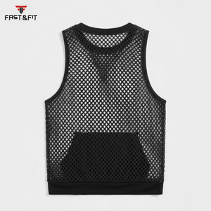 ราคาขายส่ง สินค้ามาใหม่ รับทำโลโก้ ราคาโรงงาน เสื้อกล้ามตาข่ายระบายอากาศสำหรับผู้ชาย แบบเรียบสีพื้น - Product Image 2