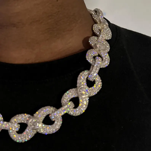 Luxury Moissanite Interlocking Link <b>Necklace</b> Iced Out Hip Hop Chain <b>Statement</b> Jewelry Silver Tone Bold Shine Gift - Product Image 3