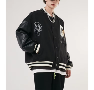 Blouson universitaire personnalisé en toile polyester/coton, style lycée et université, avec fermeture boutonnée, décontracté, hiver, professionnel, coupe haute - Product Image 2