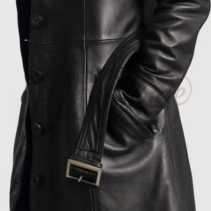 Premium <b>Women</b> <b>Black</b> Real Leather <b>Trench</b> <b>Coat</b> Classic <b>Long</b> Belted Sheepskin Overcoat Slim Fit Formal Leather Jacket - Product Image 2