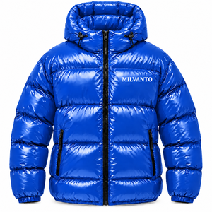 Veste matelassée pour homme avec logo personnalisé Royal |   Doudoune matelassée brillante à capuche |   Vestes matelassées chaudes d'hiver de qualité supérieure - Product Image 1