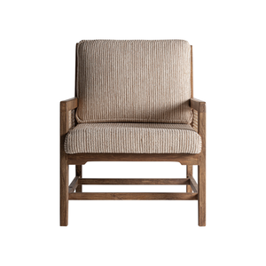 Fauteuil lounge minimaliste scandinave en teck massif avec panneaux latéraux en rotin tressé, coussin moelleux, chaise d'appoint confortable pour usage en resort - Product Image 3