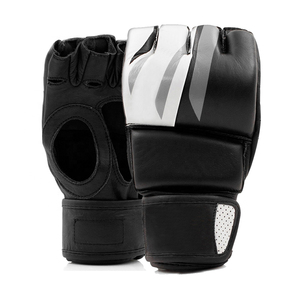 Gants de MMA en cuir à demi-doigts avec fermeture Velcro unisexe noir et blanc pour l'entraînement aux arts martiaux - Product Image 1