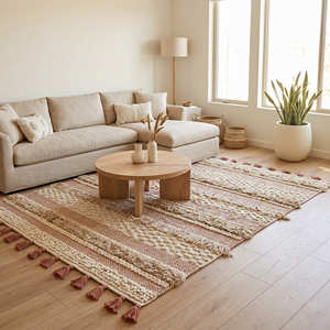 Geometric Pattern Area Rug Rectangle Scandinavian Style Handmade Flat Weave Cotton With Fringe Coridoor & Hallway Use - Product Image 2