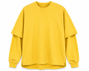 เสื้อยืดคอกลมแขนยาวทรงโอเวอร์ไซส์สองชั้นสำหรับผู้ชาย สีพื้น ผ้าถัก สไตล์ลำลอง ด้านหน้าเป็นมิตรต่อสิ่งแวดล้อม ผ้าฝ้าย 100% สไตล์ไฮสตรีท - Product Image 1