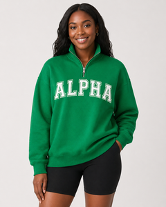 Sudadera ALPHA con Cierre de Cremallera, Bordado Personalizado con Letras Griegas, Lavado Enzimático, Casual, 100% Algodón, para Mujer, OEM ODM, Sudadera con Letras Griegas - Product Image 2