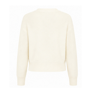 2026 Women's Cream Crew Neck Pullover Knit Sweater Full Sleeve Casual Solid Color Pocket Design Autumn Wear - Product Image 3
