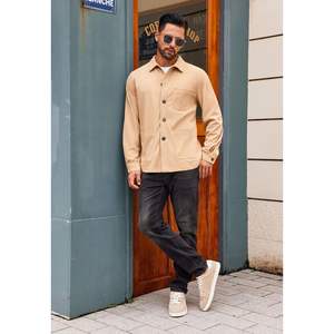 2025 léger hommes velours côtelé veste décontracté boutonné à manches longues rétro Shacket manteau - Product Image 2