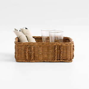 Cesta de Almacenamiento Ancha y Baja de Ratán Delicado, Cesta Organizadora Tejida, Cesta de Almacenamiento Ancha para Servir en la Mesa y Organizar el Hogar - Product Image 1