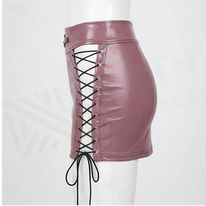 Jupe mini en cuir PU taille haute pour femme, style crayon à lacets, sexy, style club, couleur unie, brillante, adaptée à toutes les saisons - Product Image 3