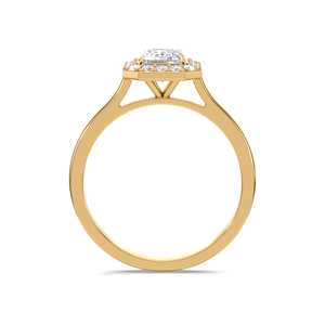 Anillo de compromiso con diamante de corte esmeralda de 1.18 quilates, halo geométrico en oro amarillo, blanco y rosa de 18 quilates, anillo nupcial. - Product Image 4