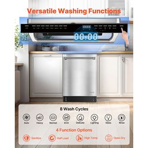 Lave-vaisselle encastrable de 24 pouces, cuve en acier inoxydable, 14 couverts, 8 programmes de lavage, 23,82 x 25,2 x 33,78 pouces, faible niveau sonore - Product Image 5