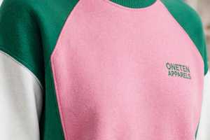 Women's Green <b>Pink</b> Color Block Crewneck <b>Sweatshirt</b> And Drawstring Joggers Tracksuit Set - Product Image 5