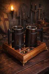 Mug à bière en bois foncé, étanche, fait main, en bois naturel, présentant un artisanat ethnique, construction robuste - Product Image 6